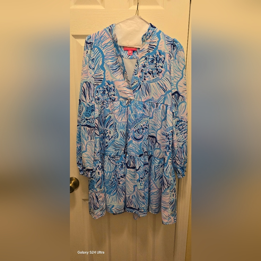 Vibrant Blue and Pink Patterned Dress